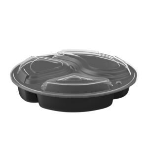 PLASTIC ROUND FOOD CONTAINER WITH LID 3-COMPARMENT 40 OZ
