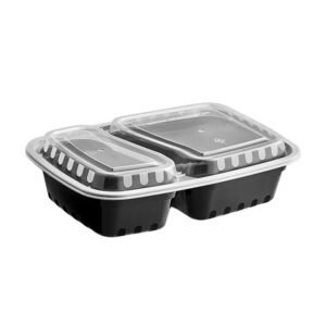 PLASTIC FOOD CONTAINER WITH LID & 2 COMPARMENTS RECTANGULAR 30 OZ