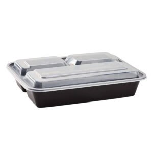 PLASTIC FOOD CONTAINER WITH LID 3 COMPARTMENT 39 OZ
