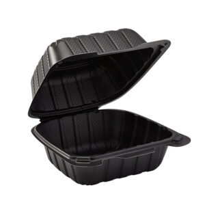 8" & 9" LARGE BLACK MINERAL FILLED PLASTIC HINGED LID TO-GO CONTAINER
