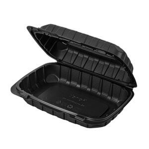 9" x 6" BLACK MINERAL FILLED PLASTIC HINGED LID TO-GO CONTAINER