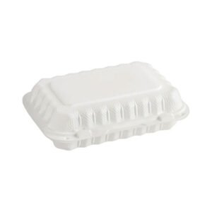 9" x 6" WHITE MINERAL-FILLED PLASTIC HINGED LID TO-GO CONTAINER