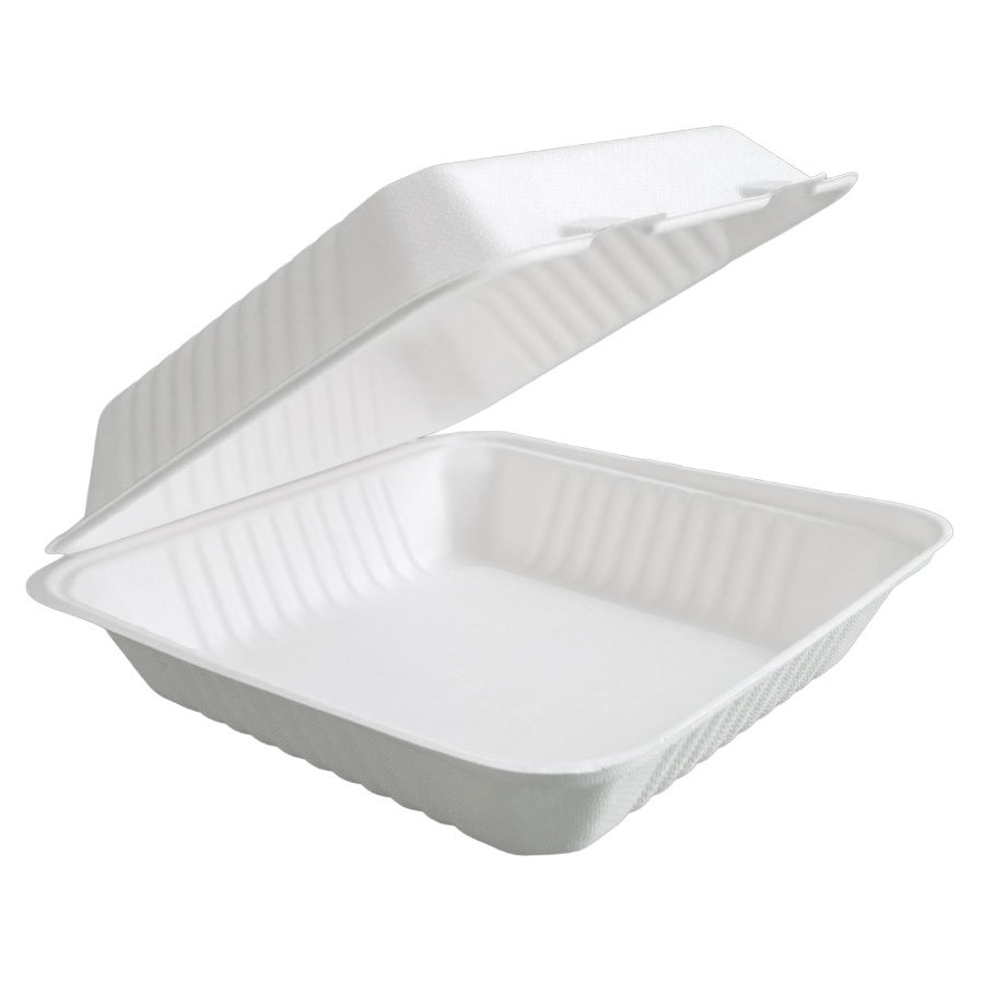 HINGED CONTAINER BAGASSE PFAS FREE 6"x6"-9"x9"