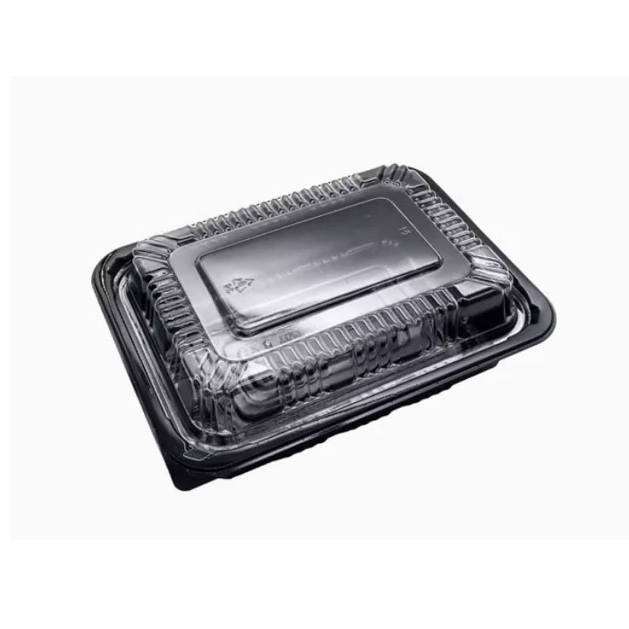 RECTANGULAR BLACK PLASTIC LUNCH BOX SET 5.4"x4.6"x2.2"