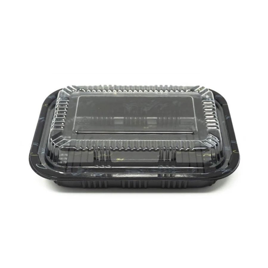 RECTANGULAR BLACK PLASTIC LUNCH BOX SET 6.5"x4.9"x1.8"