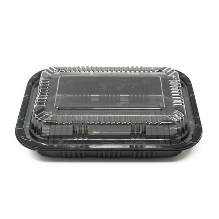 RECTANGULAR BLACK PLASTIC LUNCH BOX SET 7.2"x5.1"x1.8"