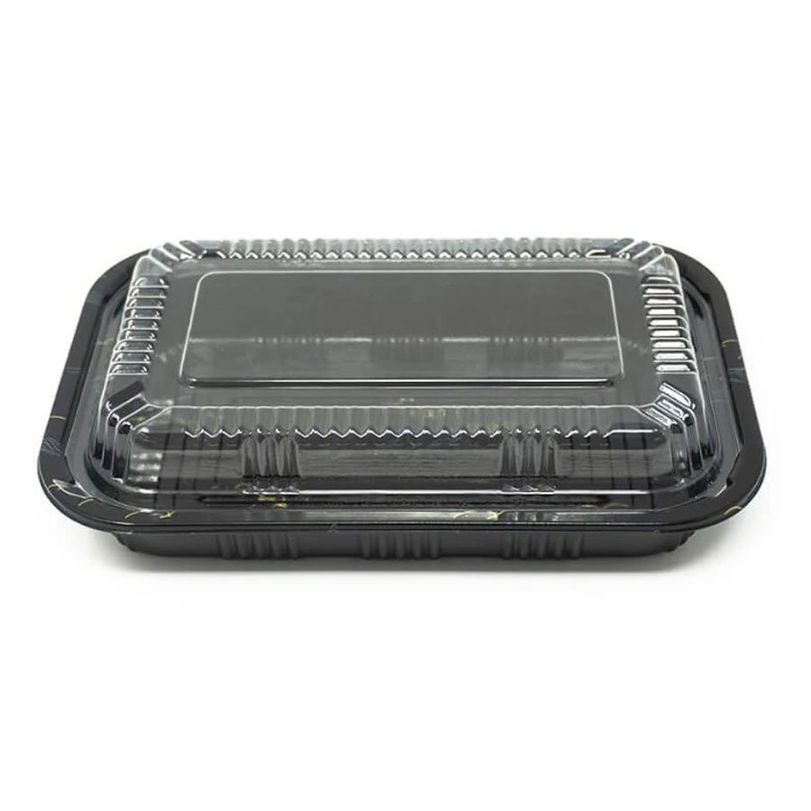 RECTANGULAR BLACK PLASTIC LUNCH BOX SET 8"x5.2"x1.8"