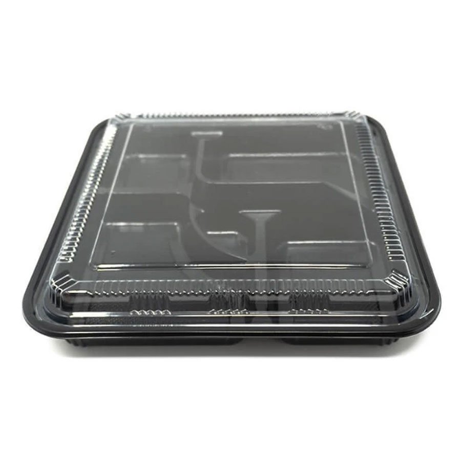 SQUARE BLACK PLASTIC BENTO BOX SET 10.6"x10.6"x2"