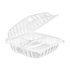 Sol-Pak 8" 3 Compartment Hinged Container, Clear