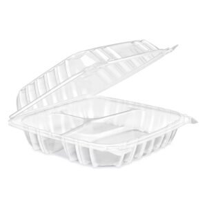 Sol-Pak 9" 3-Compartment Clear Hinged Deep Heavy Duty Container