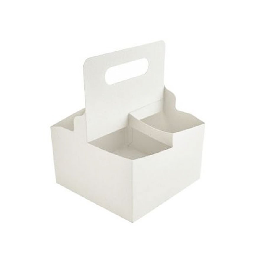 4 Cup Drink Carrier Tray w/ Handle 12-44 oz WHITE