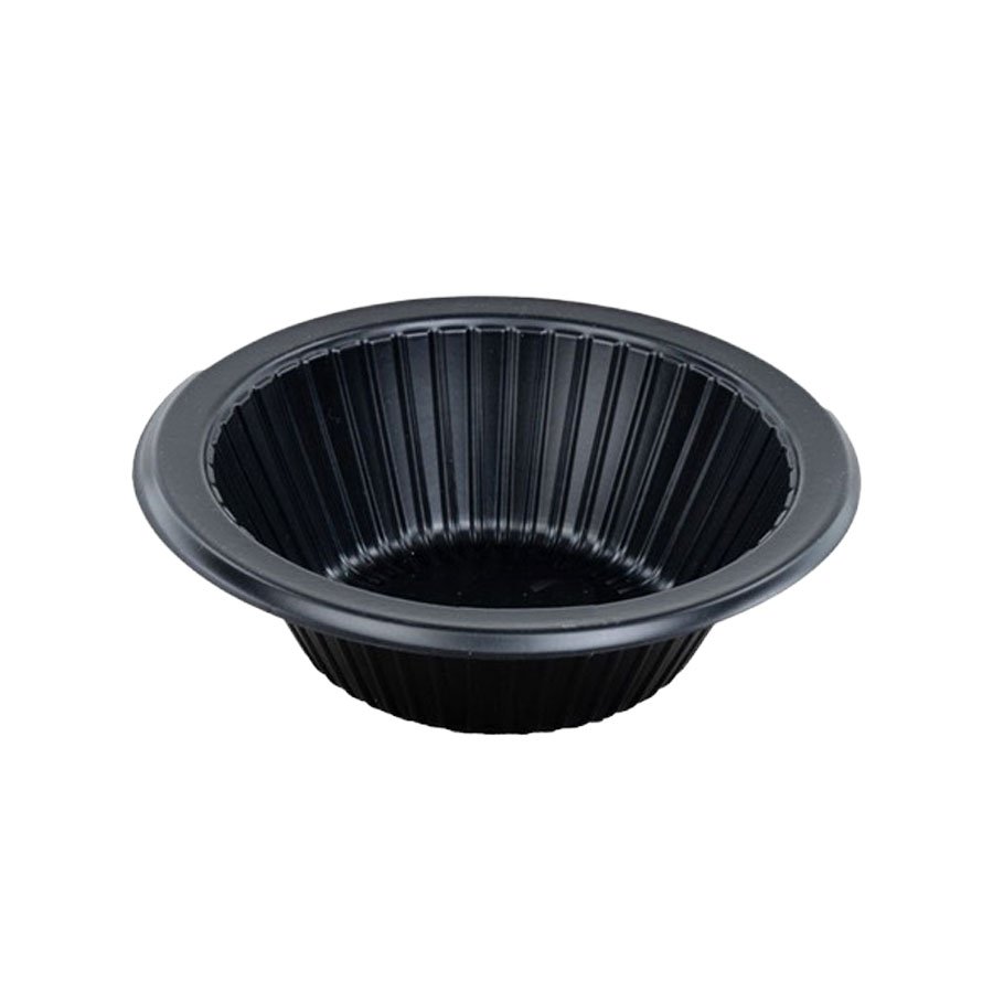 Genware Bowl Black Round Ribbed 12oz