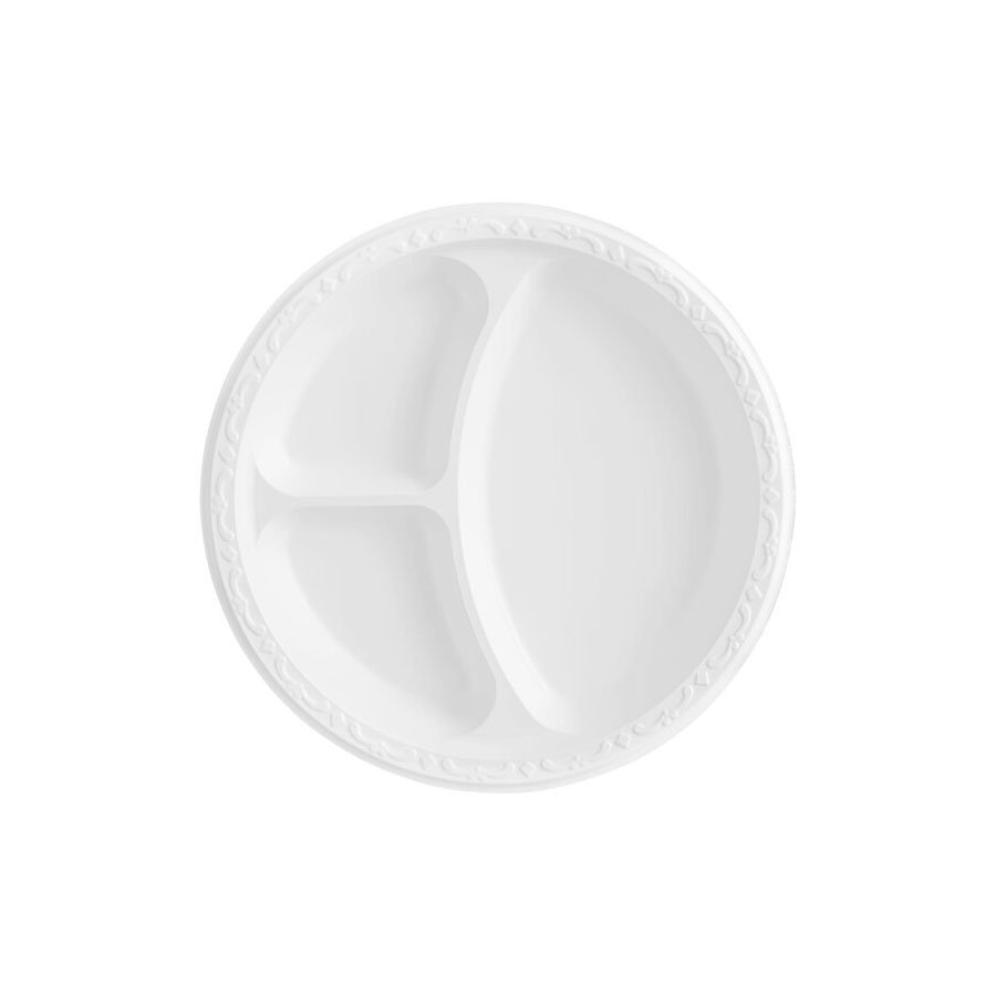 White Mineral Filled Polypropylene Plate 3 Compartment