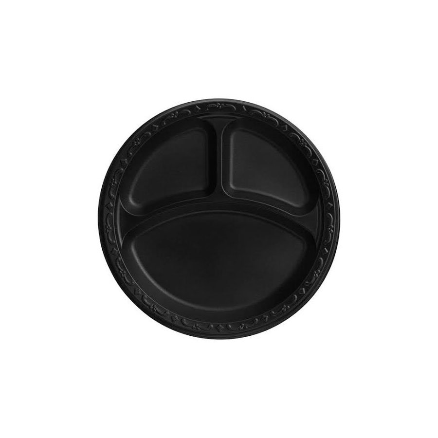 Black Mineral Filled Polypropylene Plate 3 Compartment