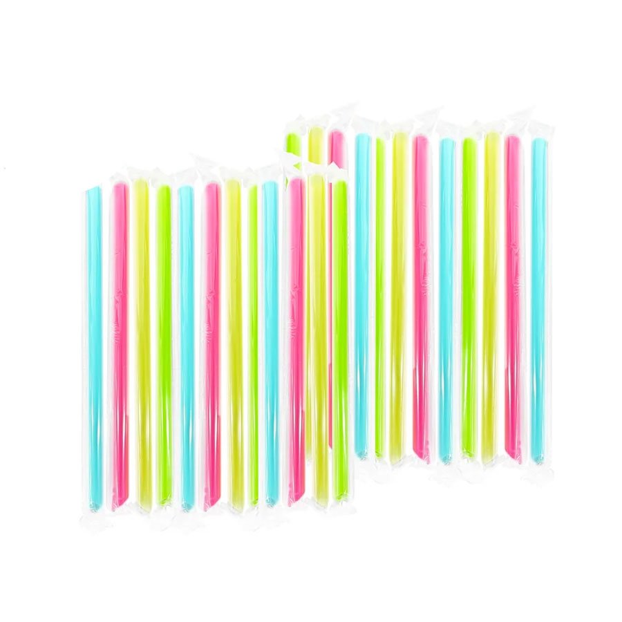 PLASTIC ASSORTED COLOR BOBA SHARP STRAWS 12x229mm FILM  WRAPPED 9"
