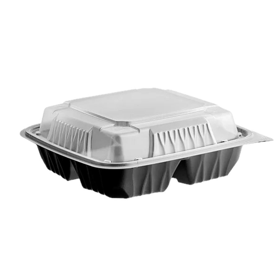 Ecopac 8"x 8" Black PP Container 3 Compartment