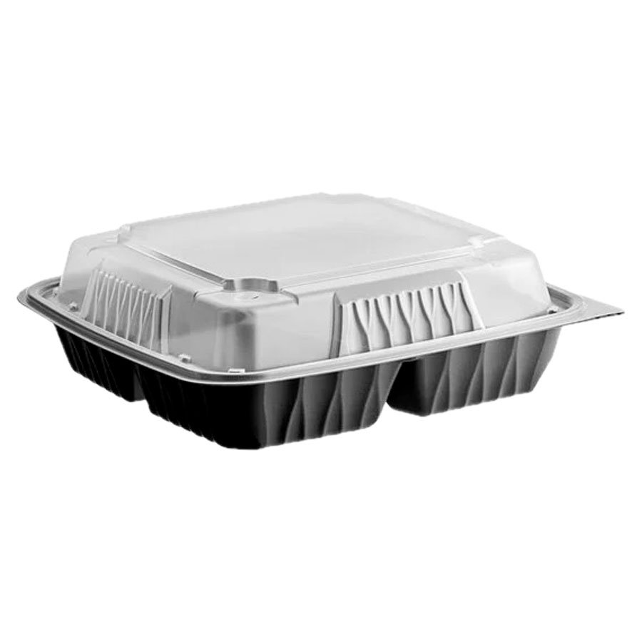 Ecopac 9"x 9" Black PP Container 3 Compartment