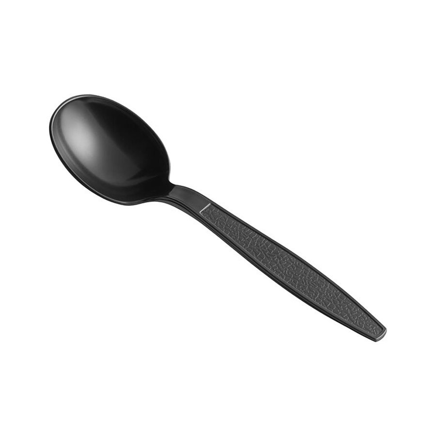 BLACK HEAVY DUTY WEIGHT PLASTIC SOUP SPOON