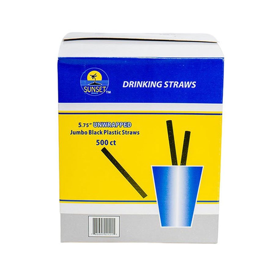 Sunset Jumbo Unwrapped Black Straws 5.75"