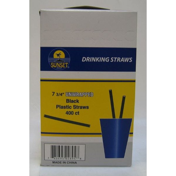 Sunset Unwrapped Jumbo Black Straws 7.75"
