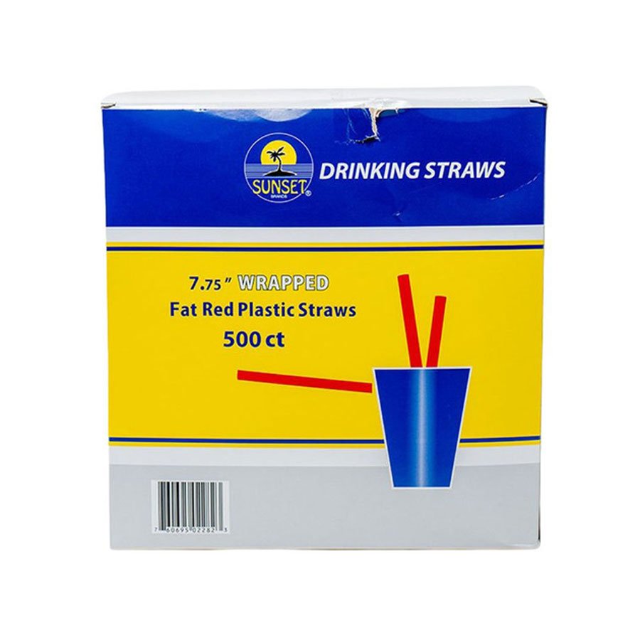 Sunset Fat Wrapped Red Straws 7.75"