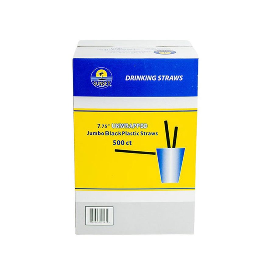 Sunset Unwrapped Jumbo Black Straws 7.75"