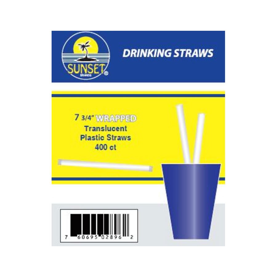 Sunset Wrapped White Flex Straws 7.75"