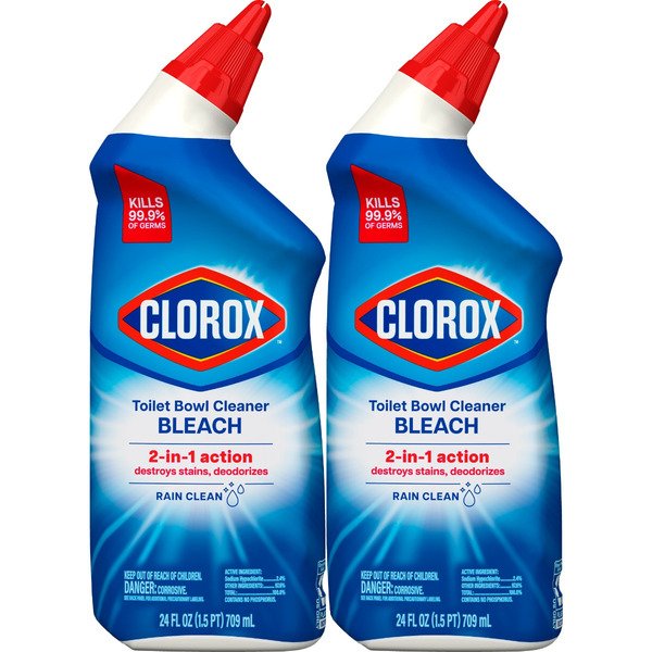 Clorox Toilet Bowl Cleaner Bleach, Rain Clean, 24 Fluid Ounces, Pack of 2