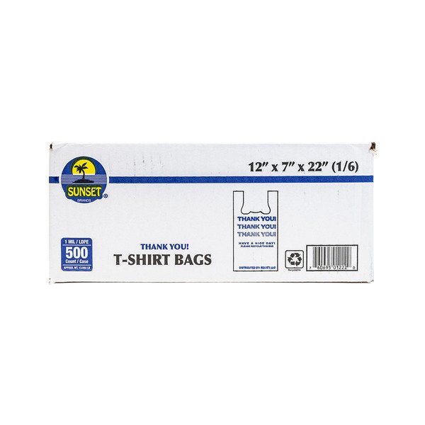 Thank You Plastic T-Shirt Bags, White with Blue - 1/6 size, 12x7x22, 1mil - 500/cs